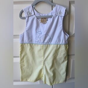 The Beaufort Bonnet Company Blue and Cream Baby Romper